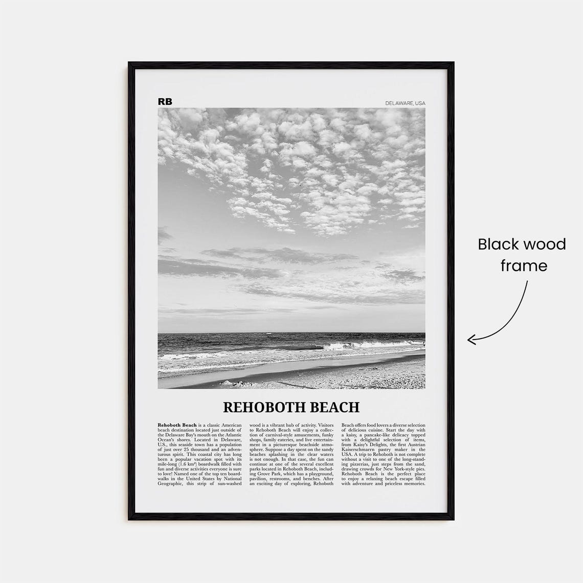 Rehoboth Beach Black-and-White Delaware Travel Poster - Image 3