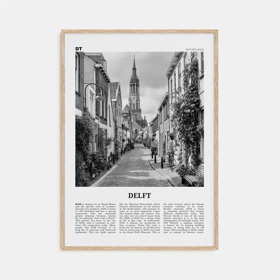 Black-and-White Delft Map, Netherlands Travel Poster