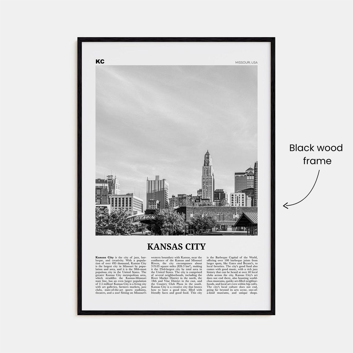Kansas City Print Black And White No 2 Kansas City Wall Art Kansas City Poster Kansas City Photo Missouri Usa United States - Image 3