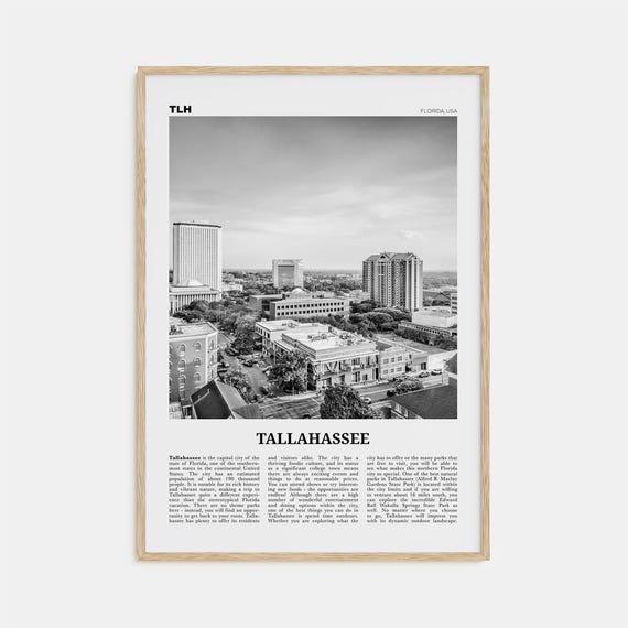 Tallahassee Black and White Travel Poster, Florida USA