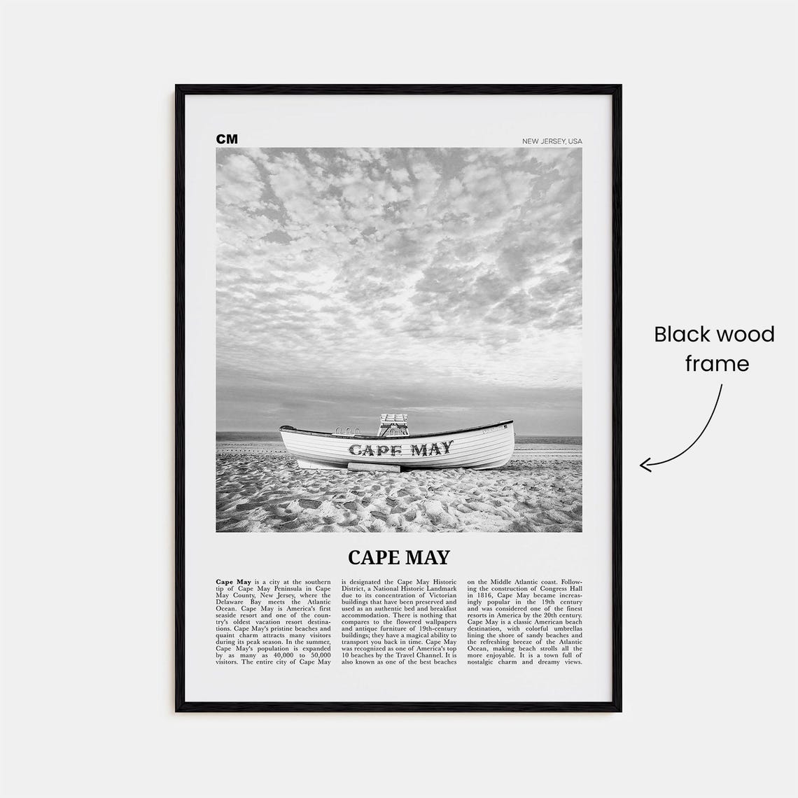 Cape May Black and White Travel Poster, New Jersey - Image 3