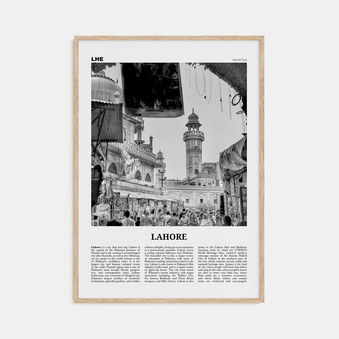 Lahore Black And White Travel Poster, City View