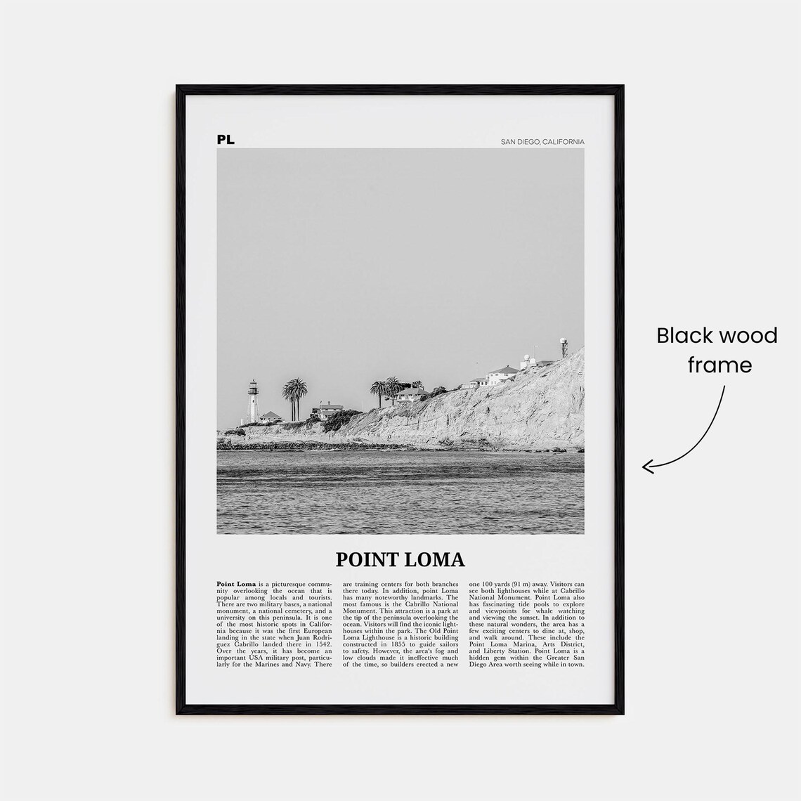 Point Loma Black and White Travel Poster, San Diego - Image 3