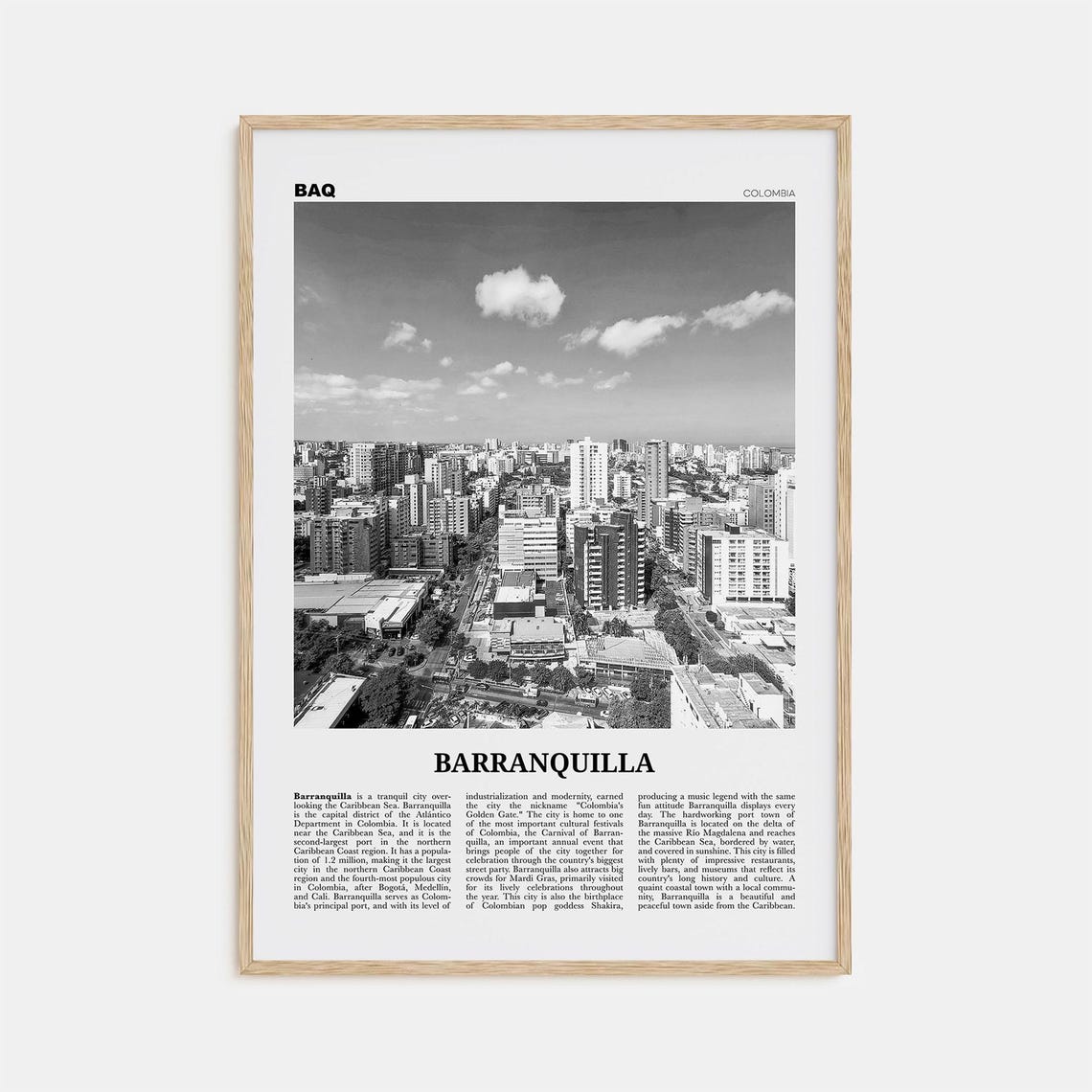 Barranquilla, Colombia Black and White Travel Poster