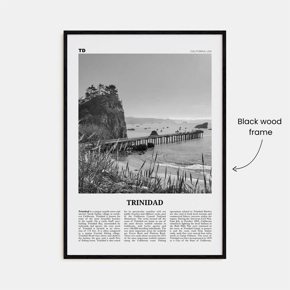 Trinidad Black and White Travel Poster, California - Image 3