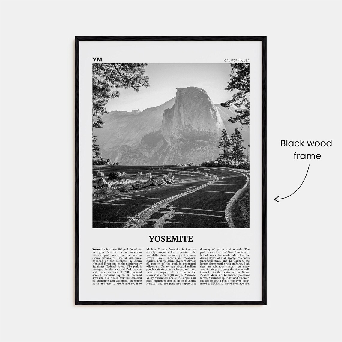 Yosemite National Park Black and White Poster - Image 3