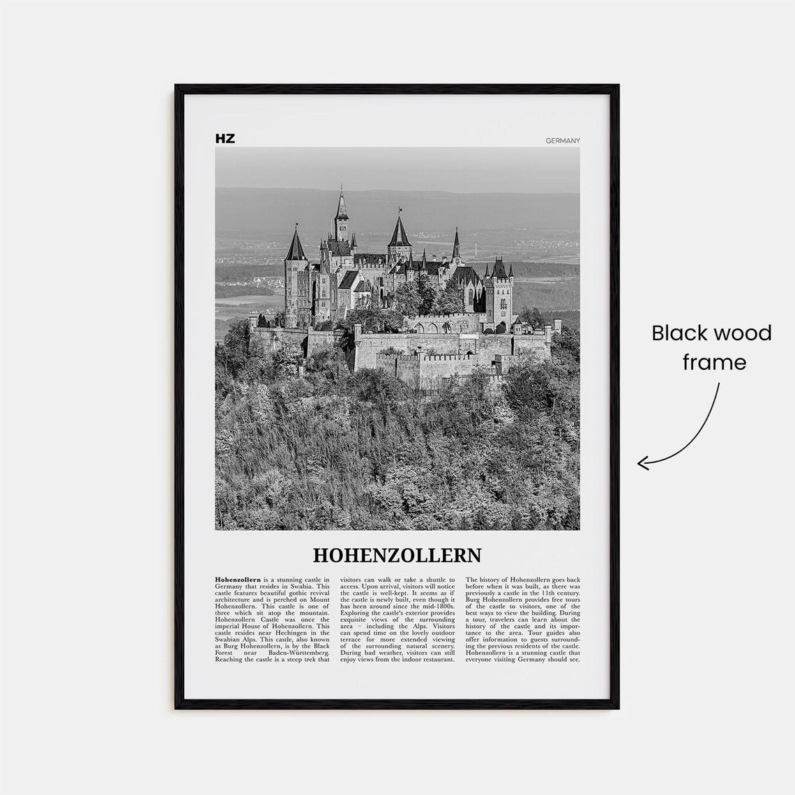 Hohenzollern Print Black And White Hohenzollern Wall Art Hohenzollern Poster Hohenzollern Photo Hohenzollern Dcor Hohenzollern Map Germany - Image 3