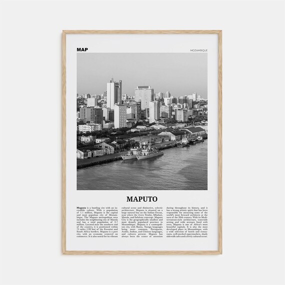 Maputo Black And White Map, Travel Poster