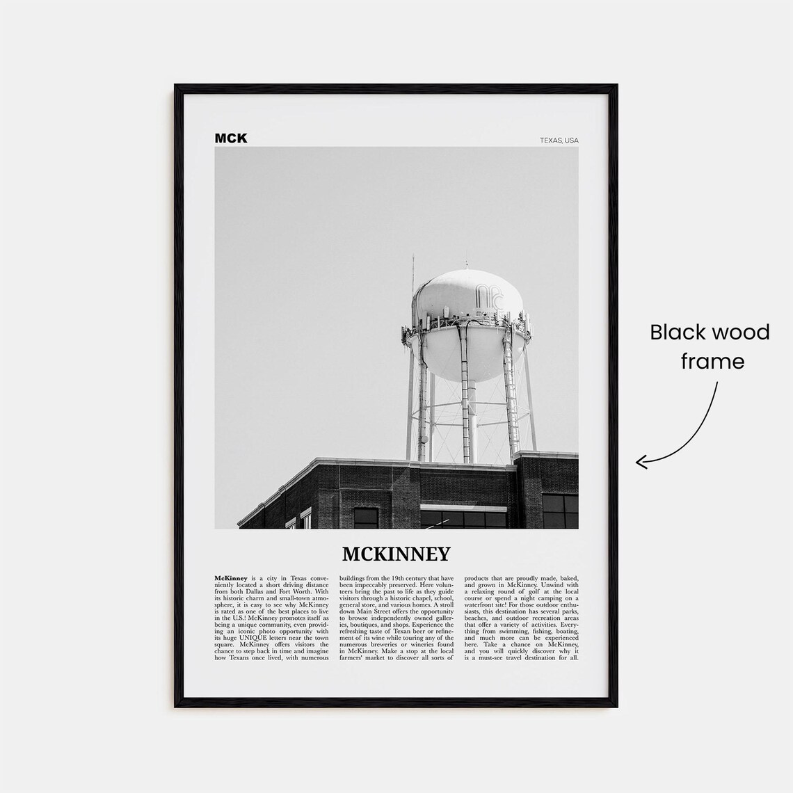 McKinney Black and White Travel Poster, Texas USA - Image 3