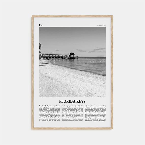 Florida Keys Black and White Travel Poster, Map
