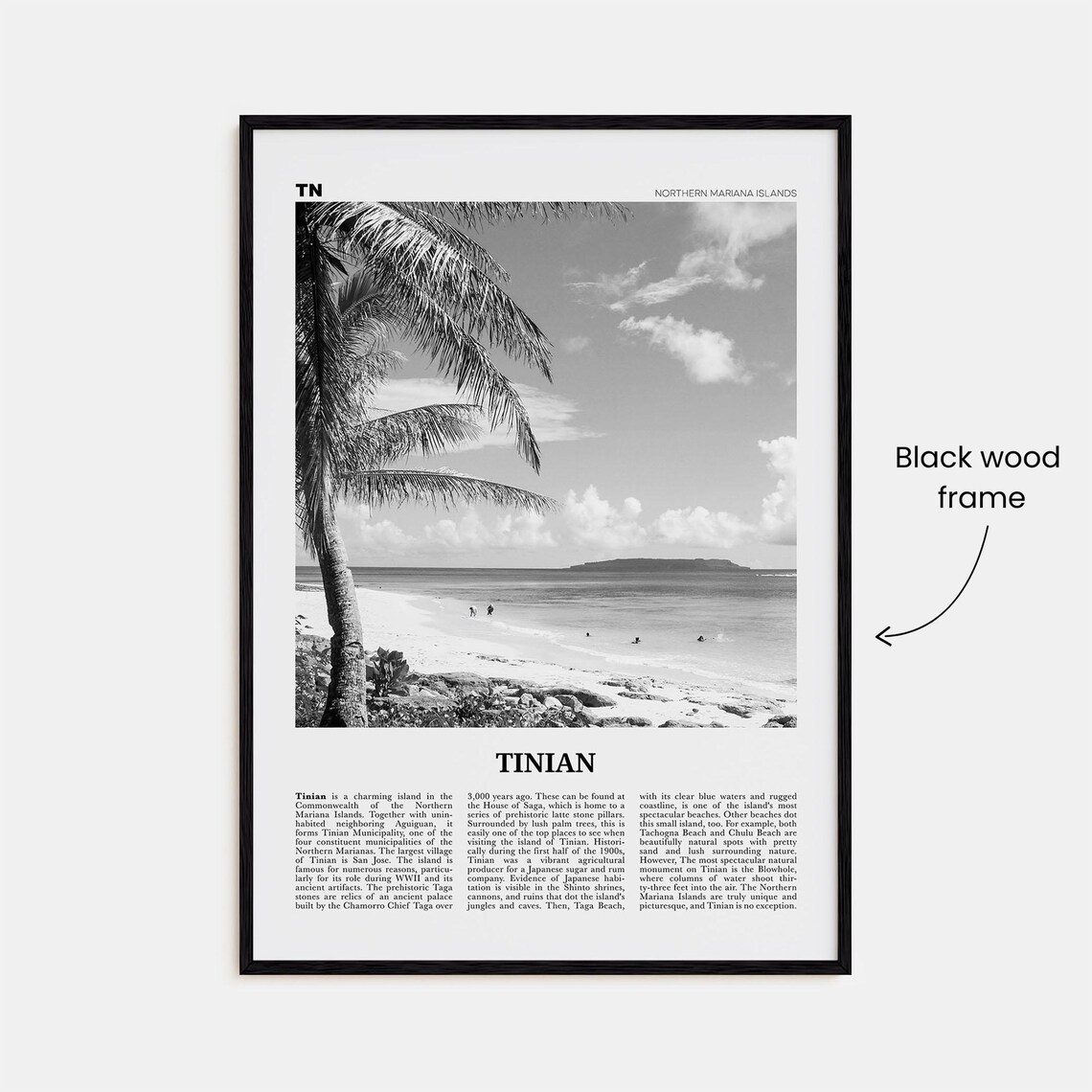 Tinian Map, Black And White Poster, Northern Mariana Islands - Image 3