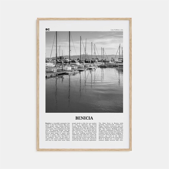 Benicia Black and White Travel Poster, California USA