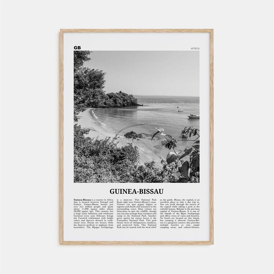 Guinea Bissau Black and White Poster, Wall Decor