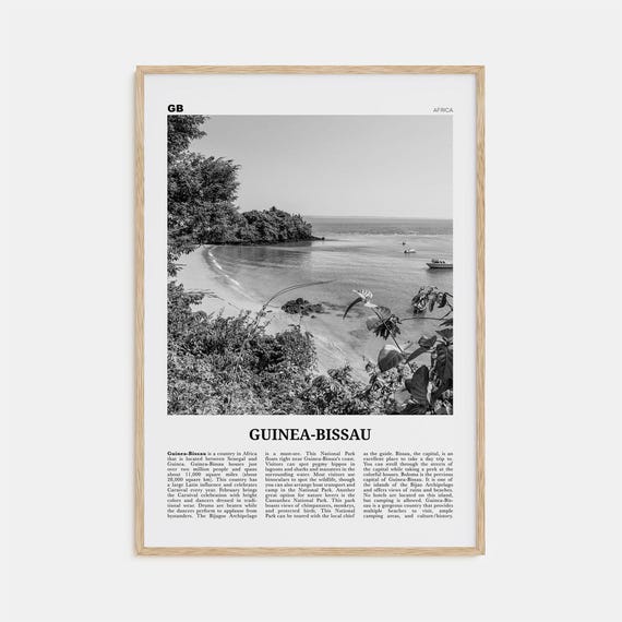Guinea Bissau Black and White Poster, Wall Decor