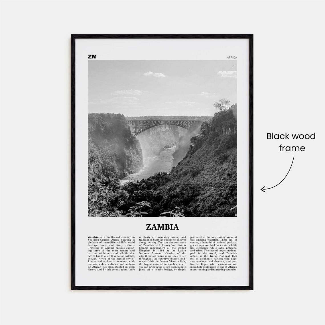 Black and White Zambia Art Print, Lusaka Africa - Image 3