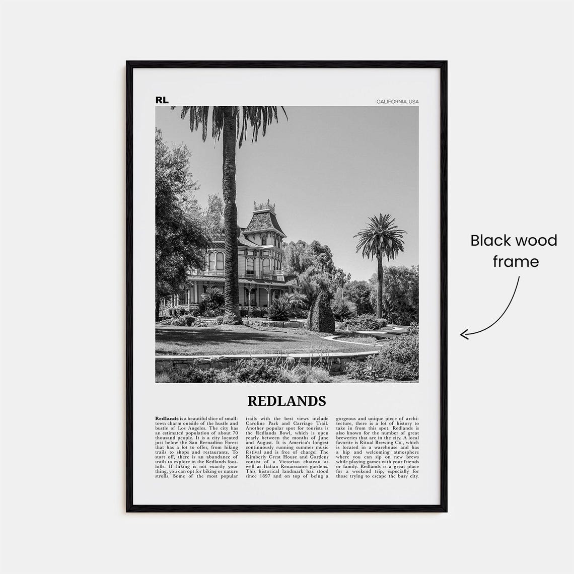 Redlands Black And White Travel Poster, California USA - Image 3