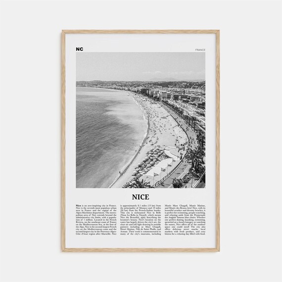 Nice, France Black and White Travel Poster Print