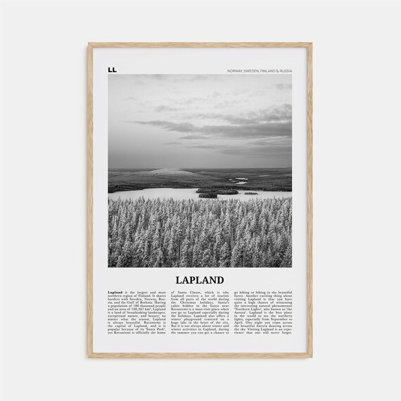 Lapland Black and White Travel Poster, Map Print
