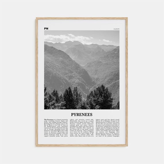 The Pyrenees Black and White Travel Poster Art Print