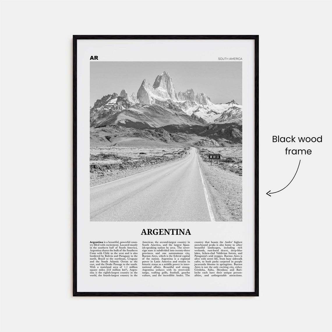Argentina Black and White Travel Poster, Buenos Aires - Image 3