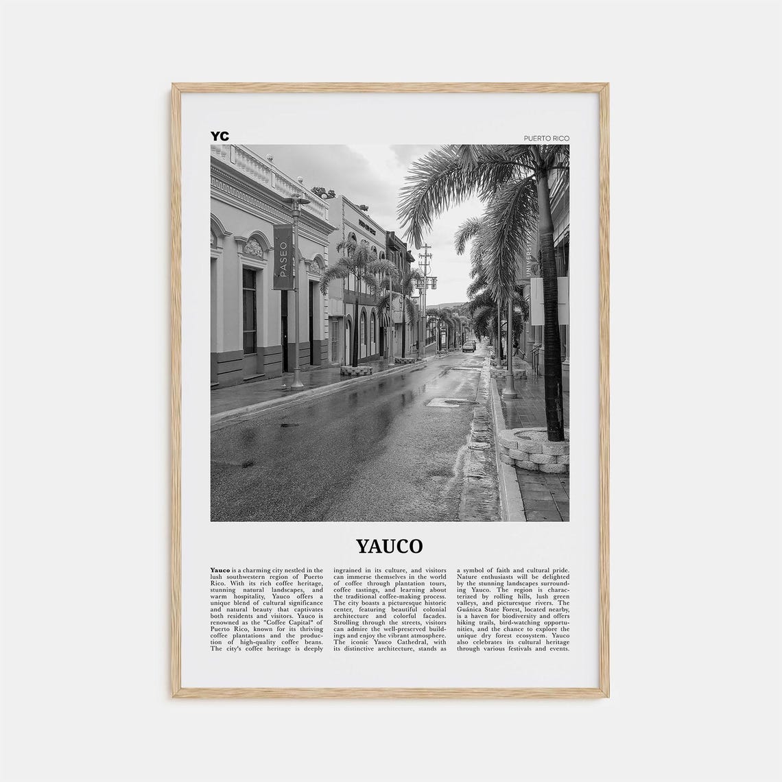 Yauco, Puerto Rico Black and White Map Art Print