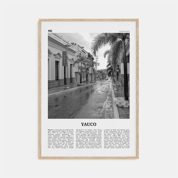 Yauco, Puerto Rico Black and White Map Art Print