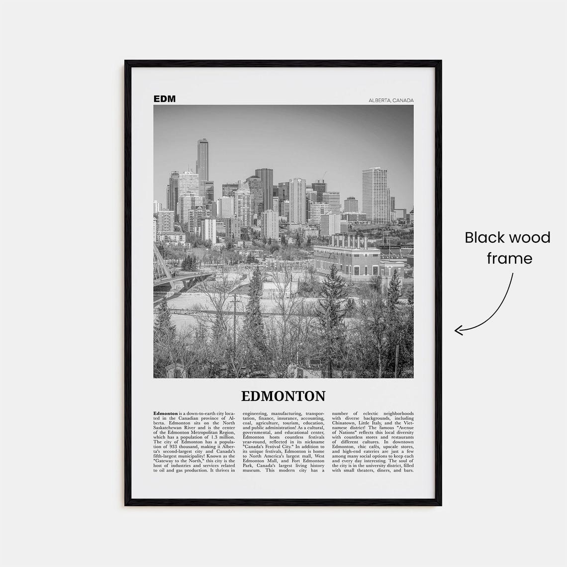 Edmonton Black and White No. 2 Alberta Travel Poster - Image 3