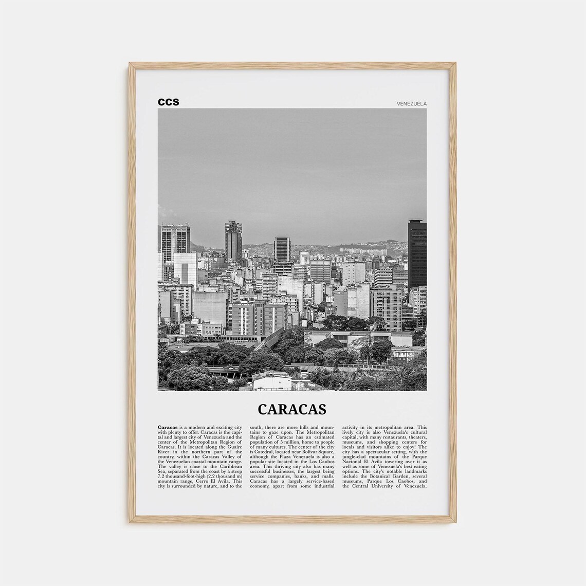 Caracas Black and White Travel Poster, Venezuela