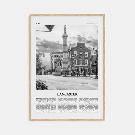 Lancaster, Pennsylvania Black and White Travel Poster