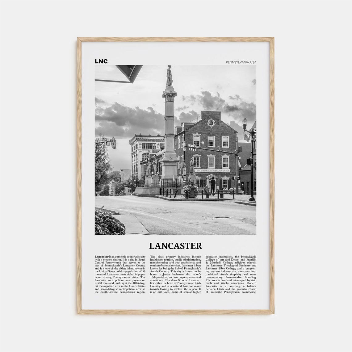 Lancaster, Pennsylvania Black and White Travel Poster