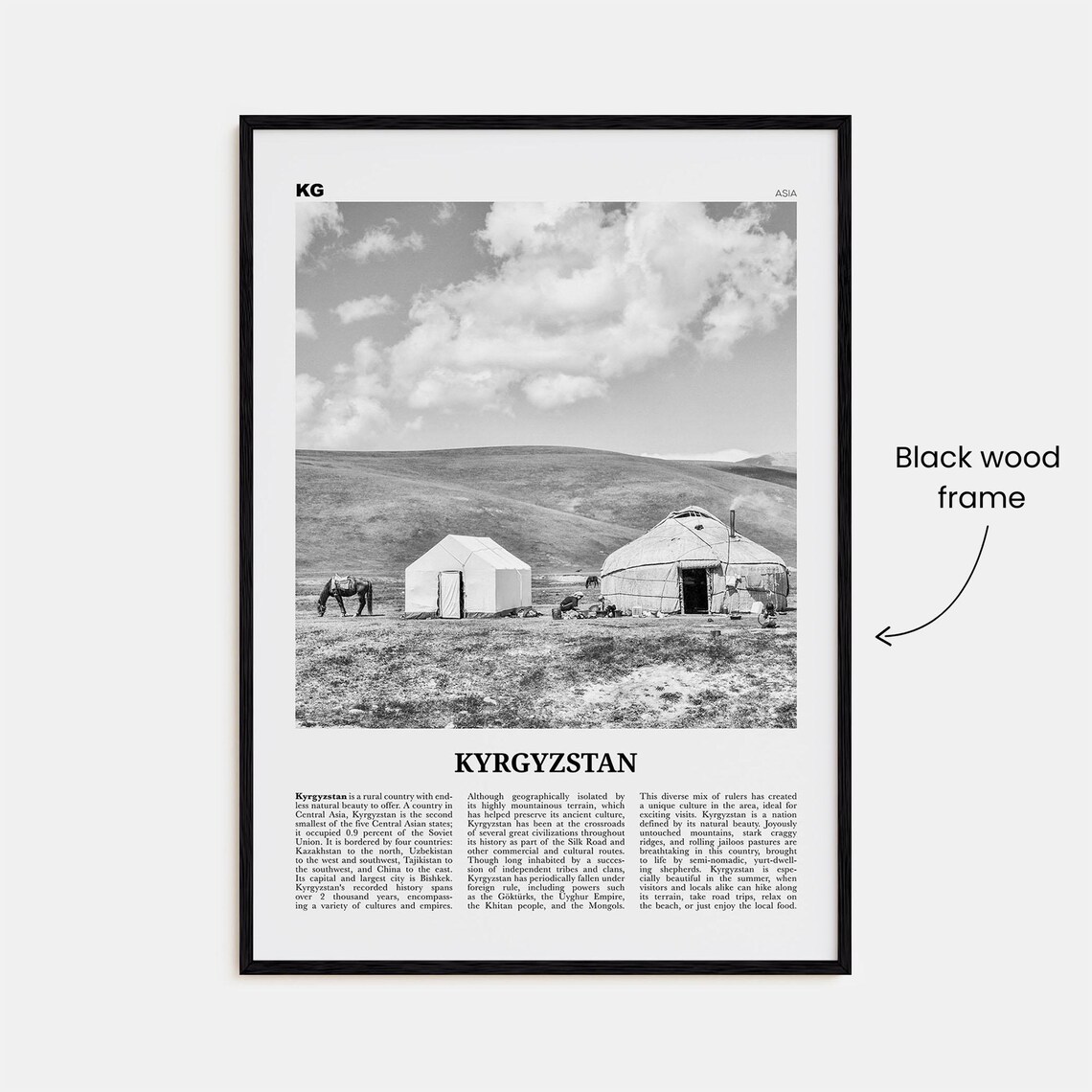 Kyrgyzstan Black and White Travel Poster, Asia - Image 3