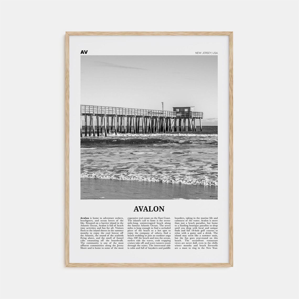 Avalon Black and White Travel Poster, New Jersey