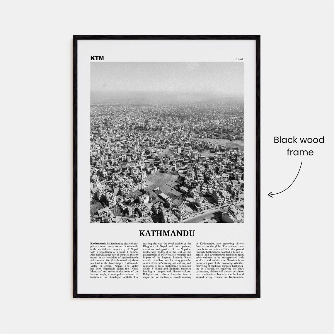 Kathmandu Black And White Travel Poster, Nepal - Image 3