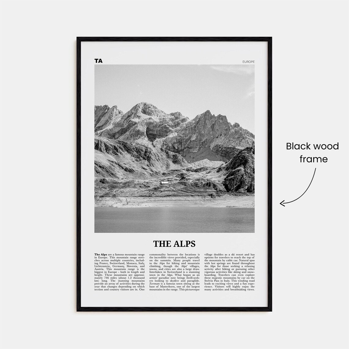 The Alps Black And White Travel Poster, Europe - Image 3