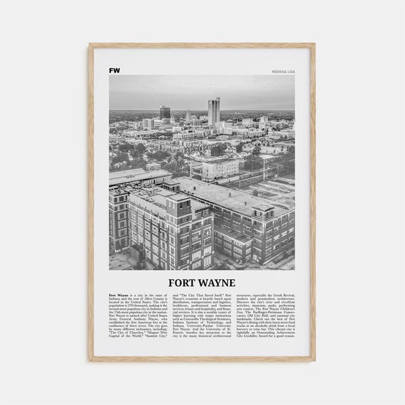 Fort Wayne Black and White Travel Poster, Indiana