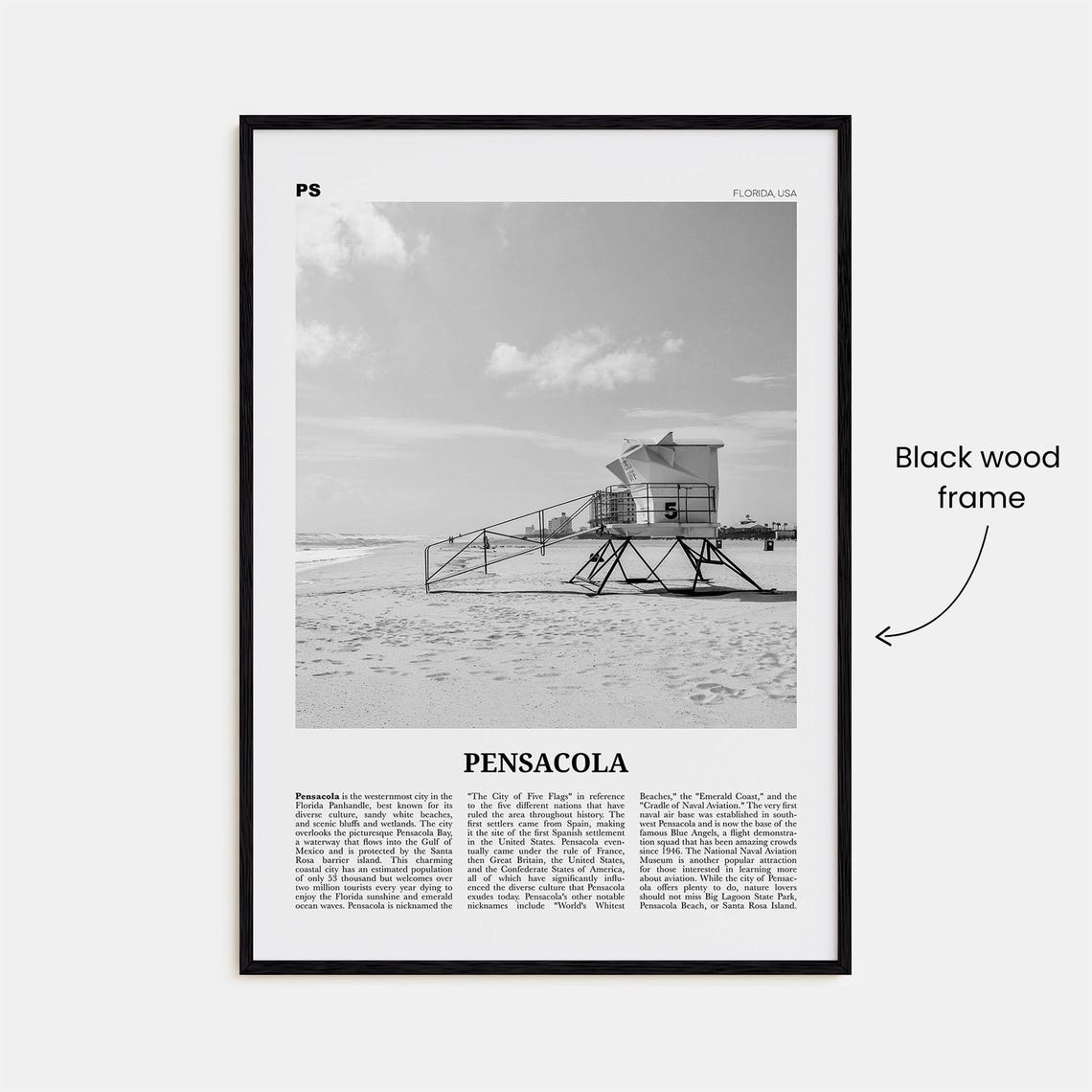 Pensacola Black And White Florida Travel Poster - Image 3