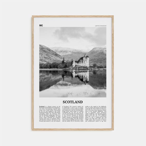 Black And White Scotland Travel Poster, Europe