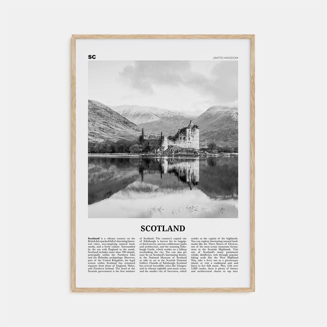 Black And White Scotland Travel Poster, Europe