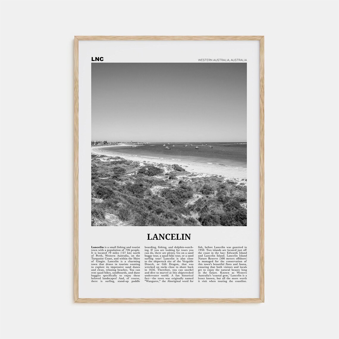 Lancelin Black and White Travel Poster, Western Australia