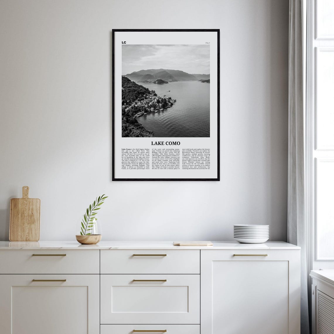 Lake Como Black And White Travel Poster, Italy Map - Image 2