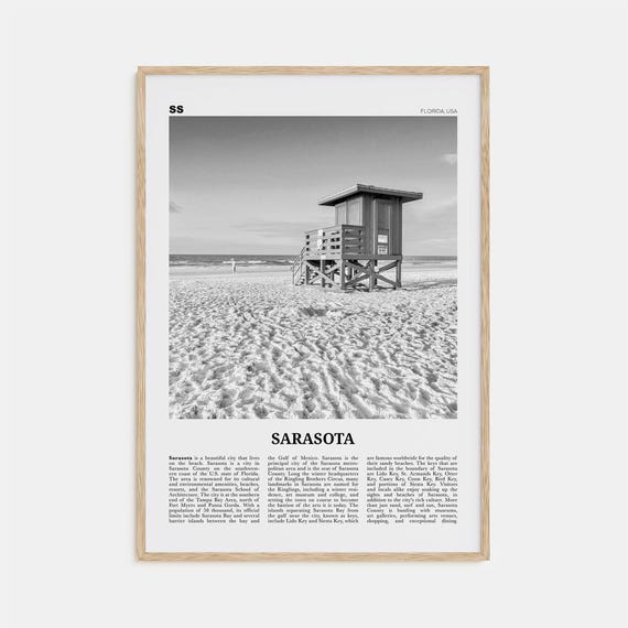 Sarasota Black And White Travel Poster, Florida USA