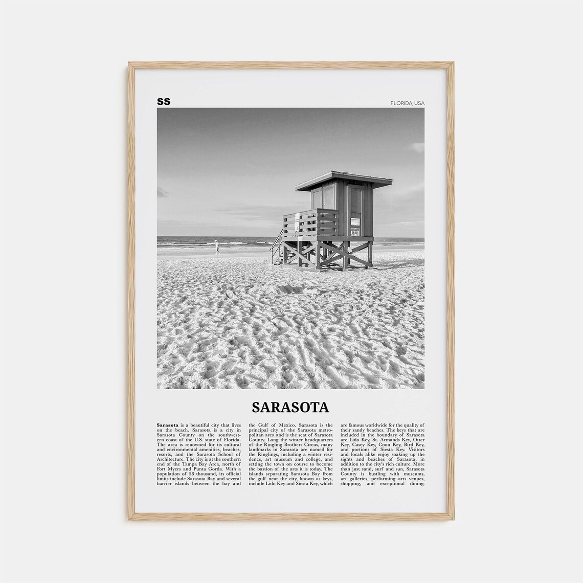 Sarasota Black And White Travel Poster, Florida USA