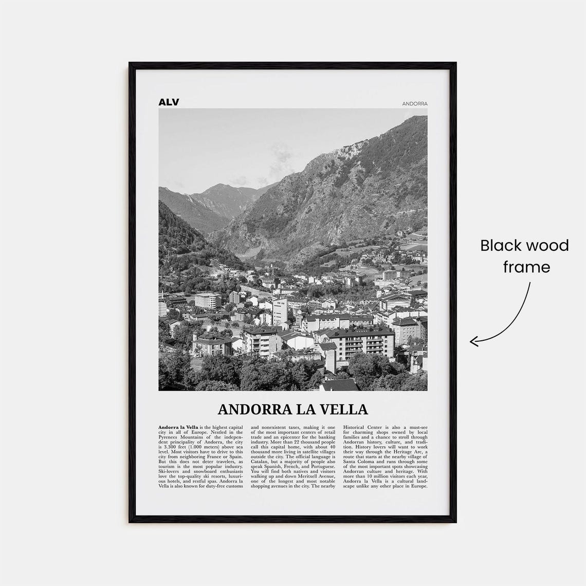 Andorra La Vella Print Black And White Andorra La Vella Wall Art Andorra La Vella Poster Andorra La Vella Photo La Vieja Andorra - Image 3