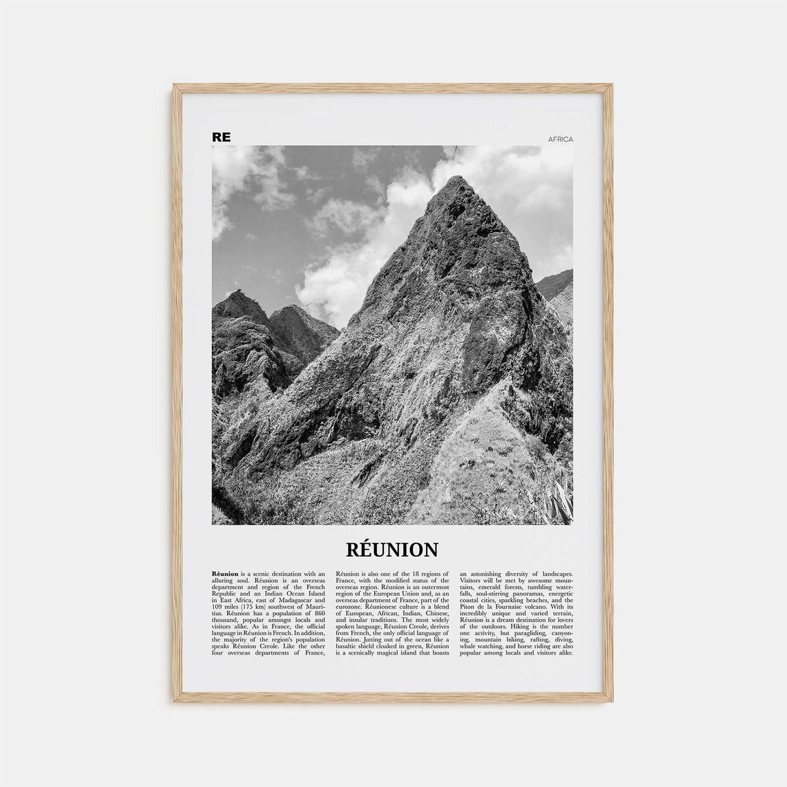 Reunion Black and White Travel Poster, Africa