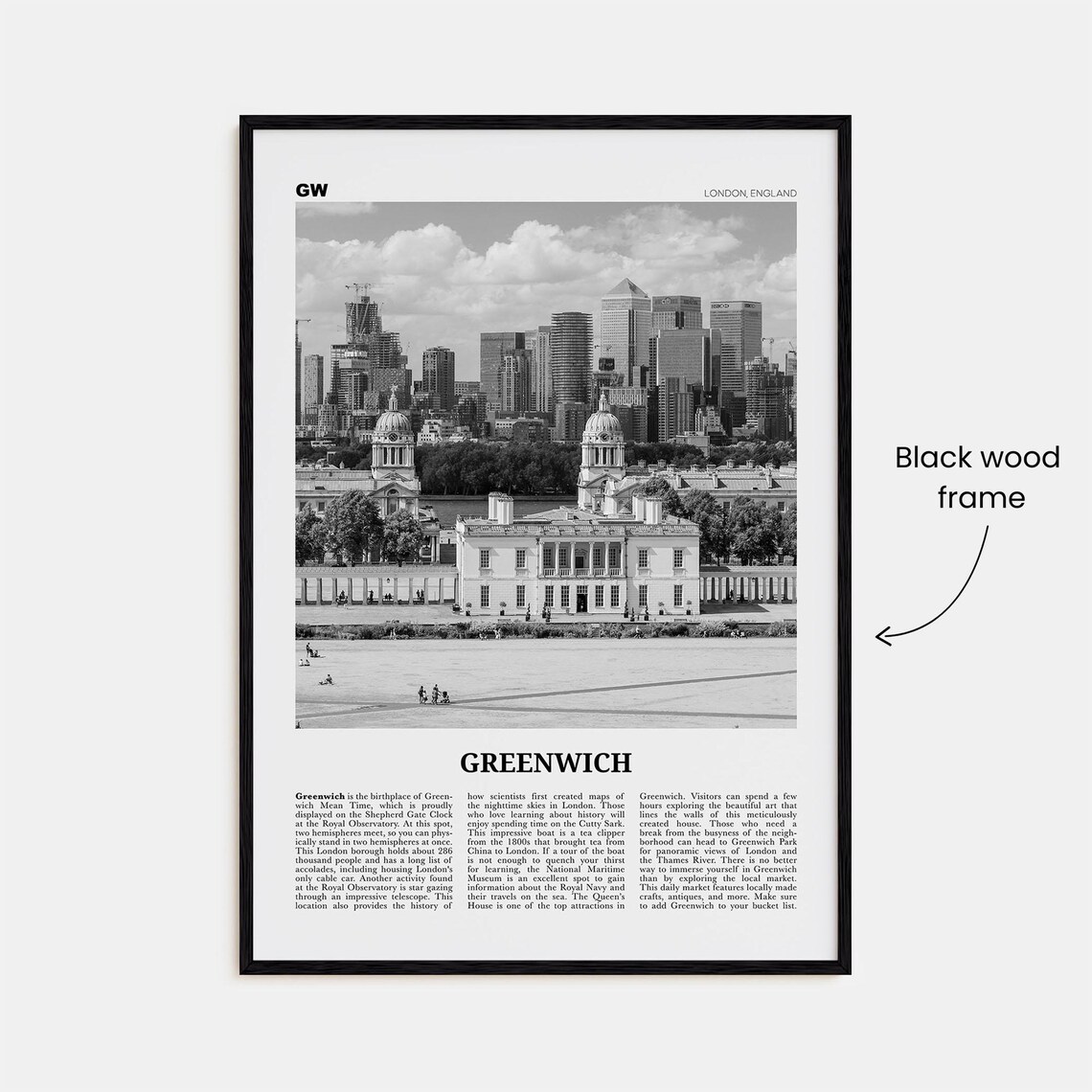Greenwich Black and White London Travel Poster - Image 3