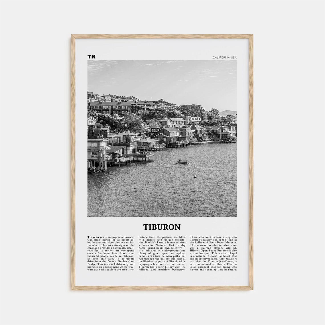 Tiburon, California Travel Map Poster Art Print