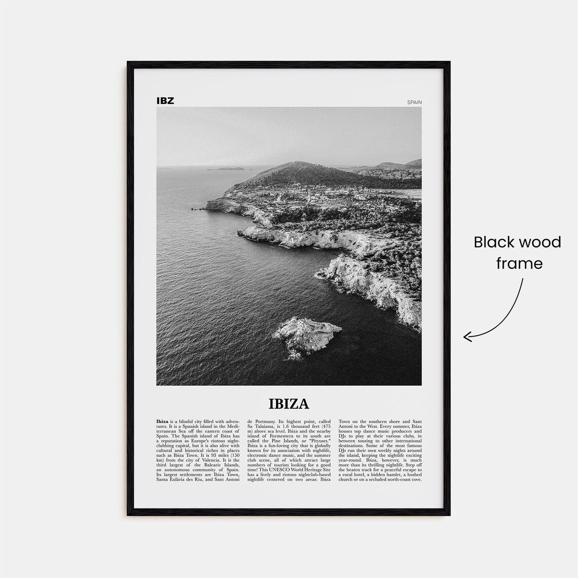 Ibiza Black and White Travel Poster, Balearic Spain - Image 3