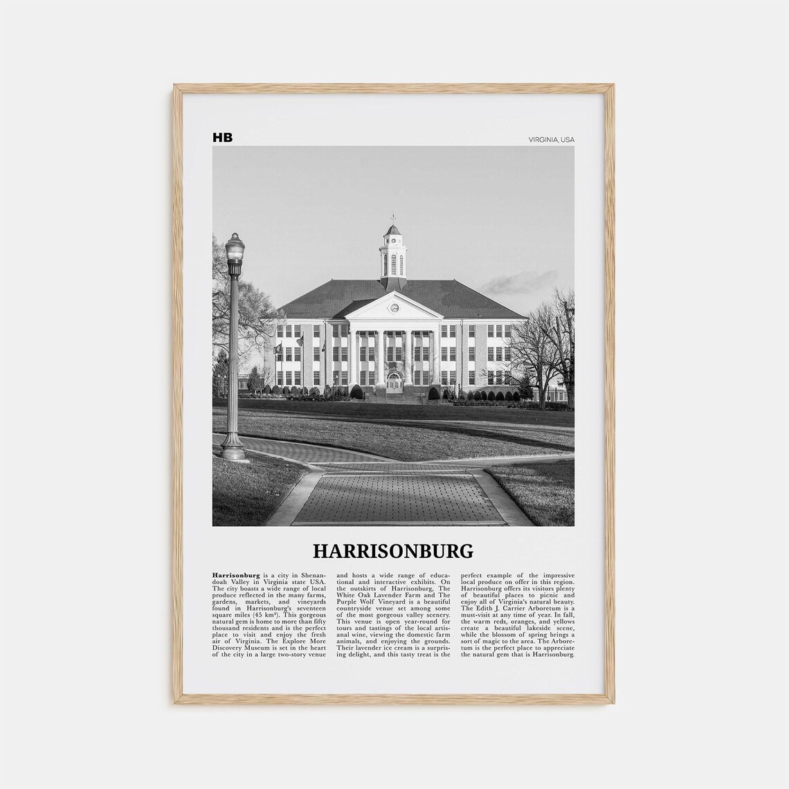 Harrisonburg Black And White Map Travel Poster