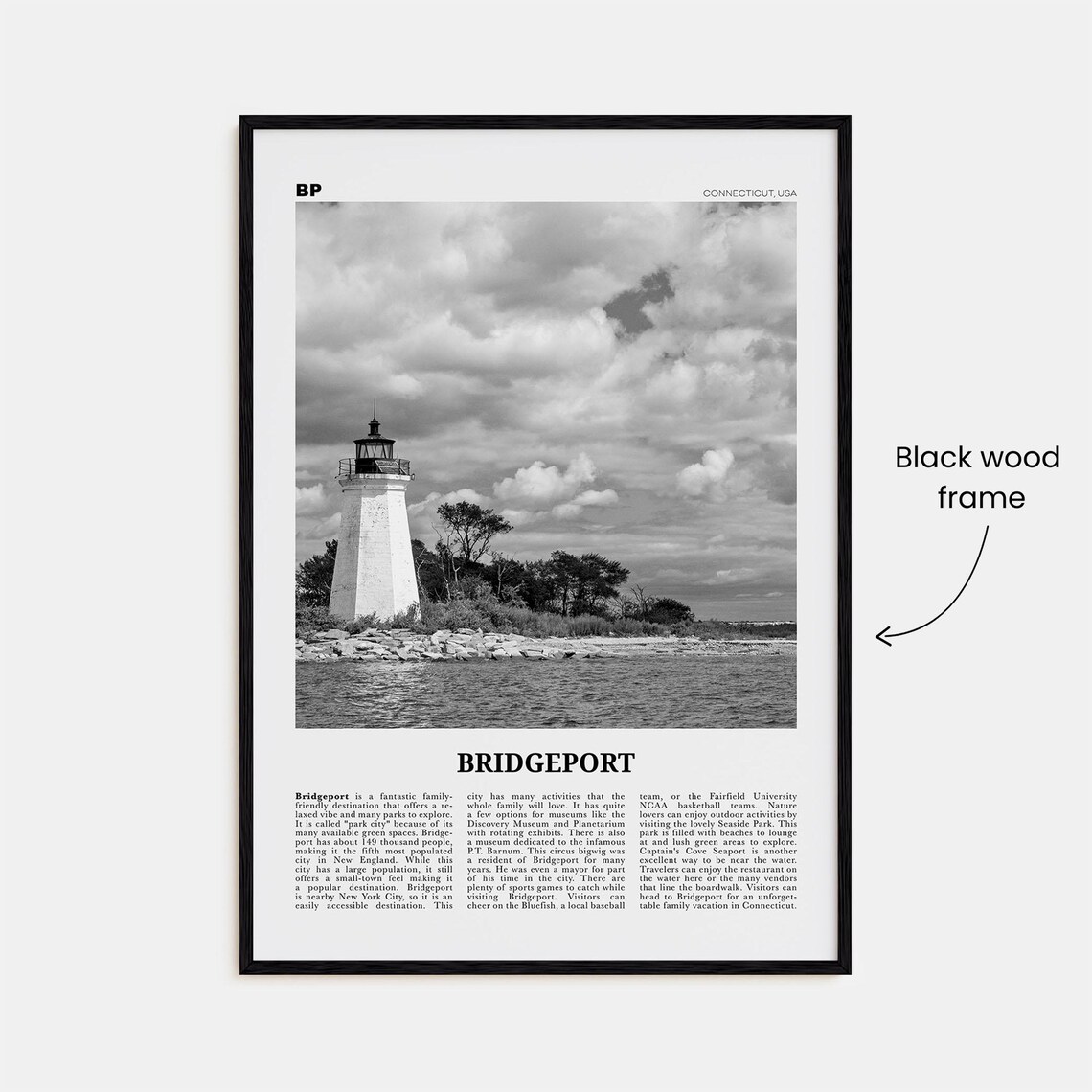 Bridgeport Black and White Map Art Print, Connecticut - Image 3
