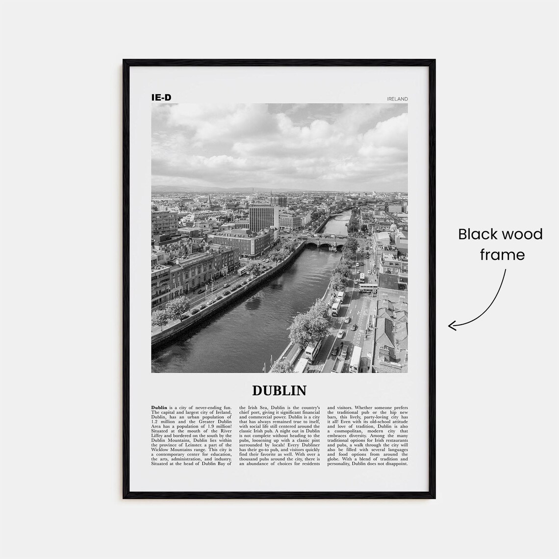 Dublin Black and White Travel Poster No. 2, Ireland - Image 3